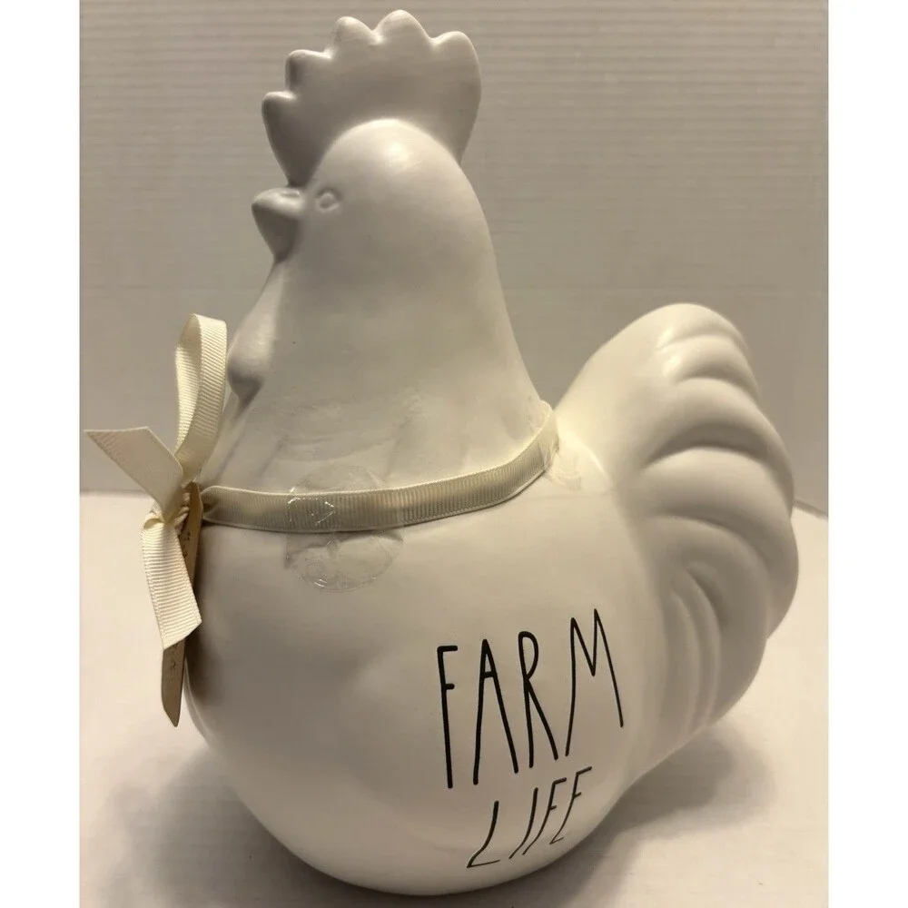 Rae Dunn Artisan Canister Cookie Jar Farm House Life Chicken Rooster White NWT